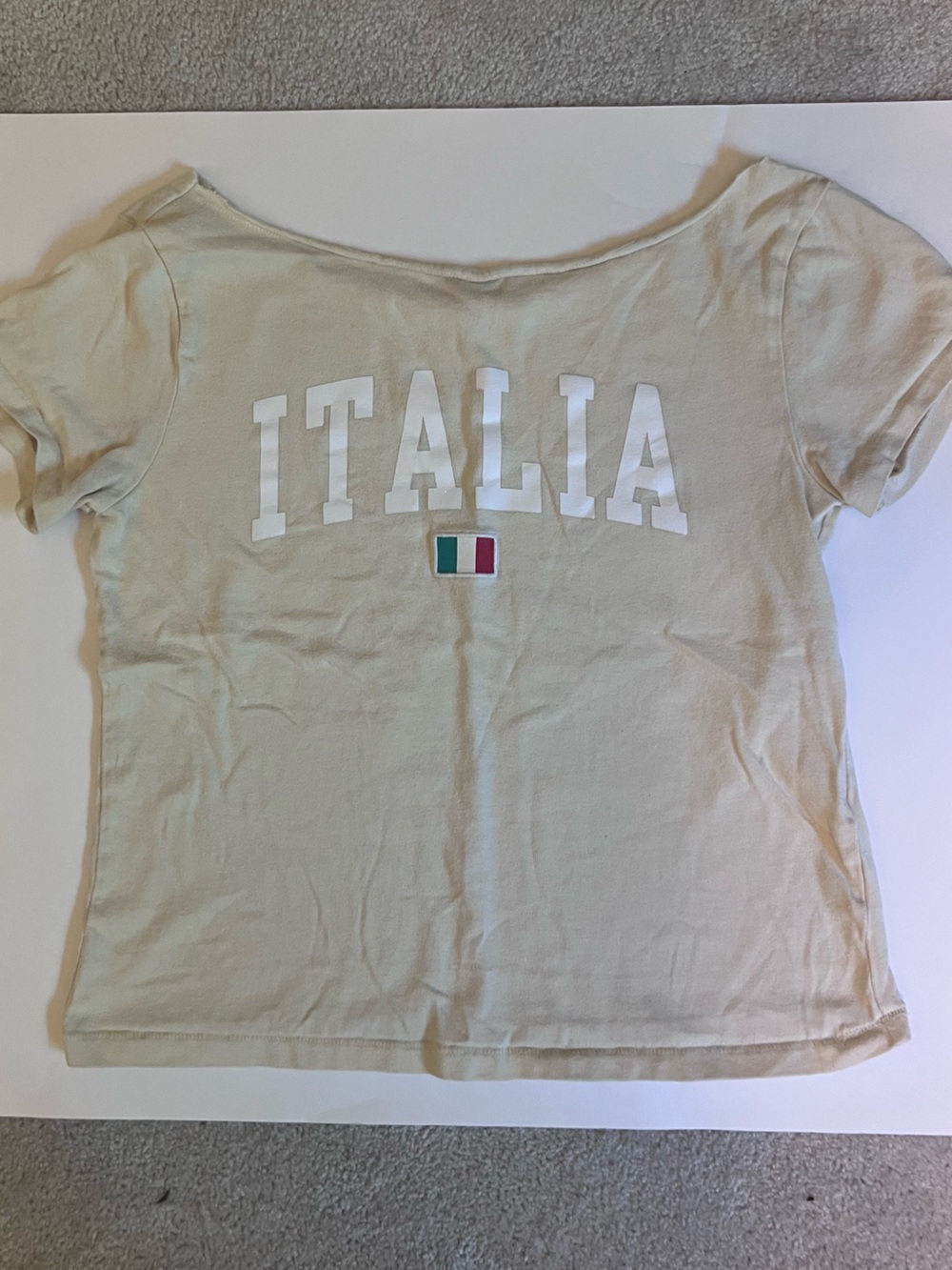 Aeropostale Cream Italia Graphic Tee Off The Shoulder Juniors Size XS